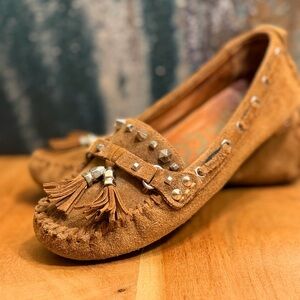 Sam Edelman Jalen Studded Moccasins Sz 6 Women's Brown Suede Boho Loafers (GUC)